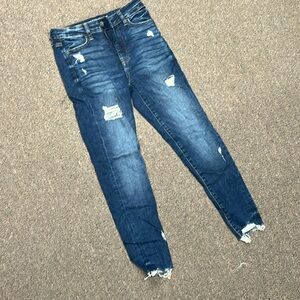 American eagle high rise blue ripped jegging crop